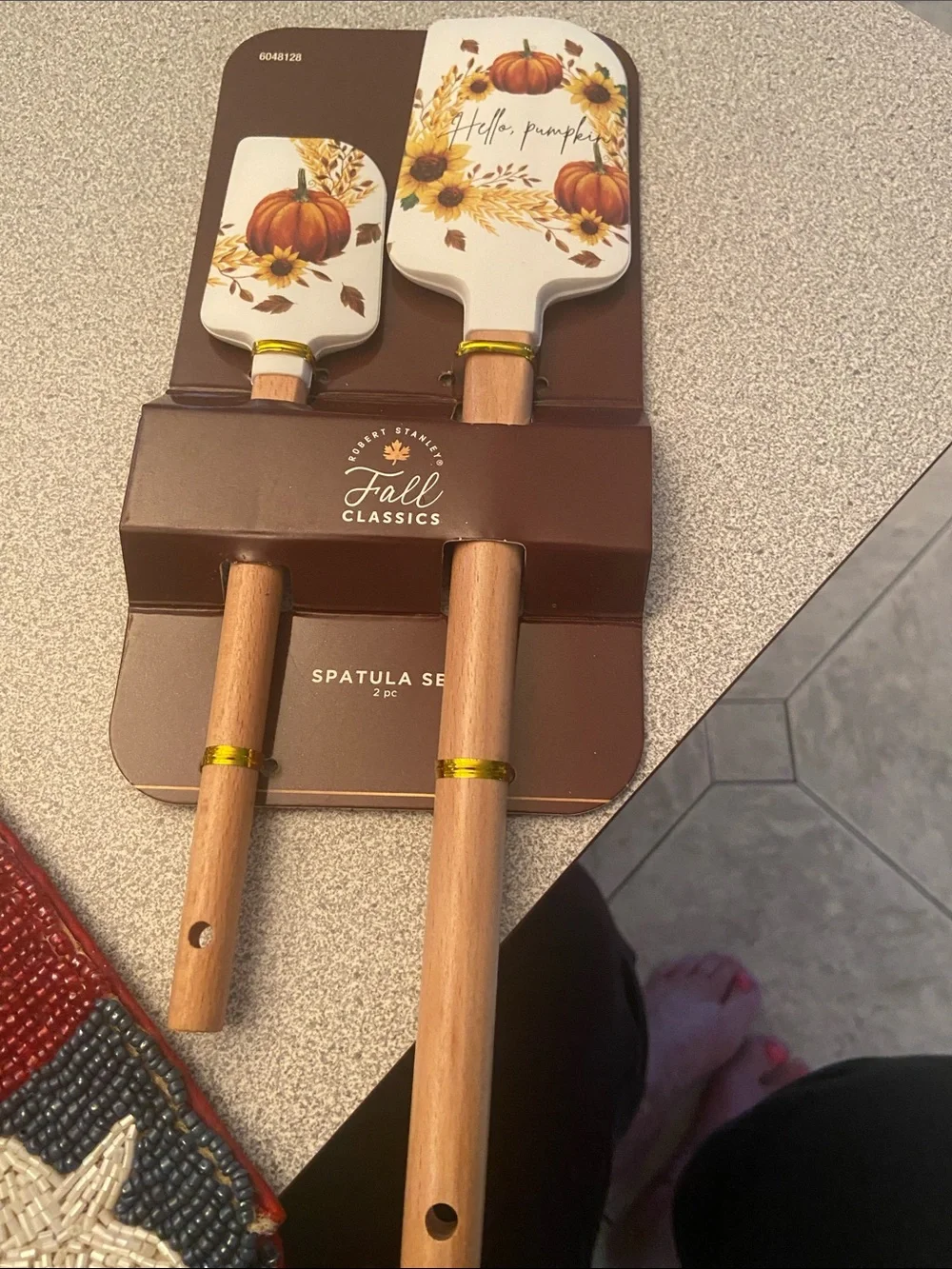 Fall Classics Pumpkin Sunflower Spatula Set - White & Wood